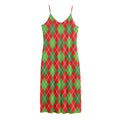 Red And Green Argyle Pattern Print Jersey Midi Cami Dress