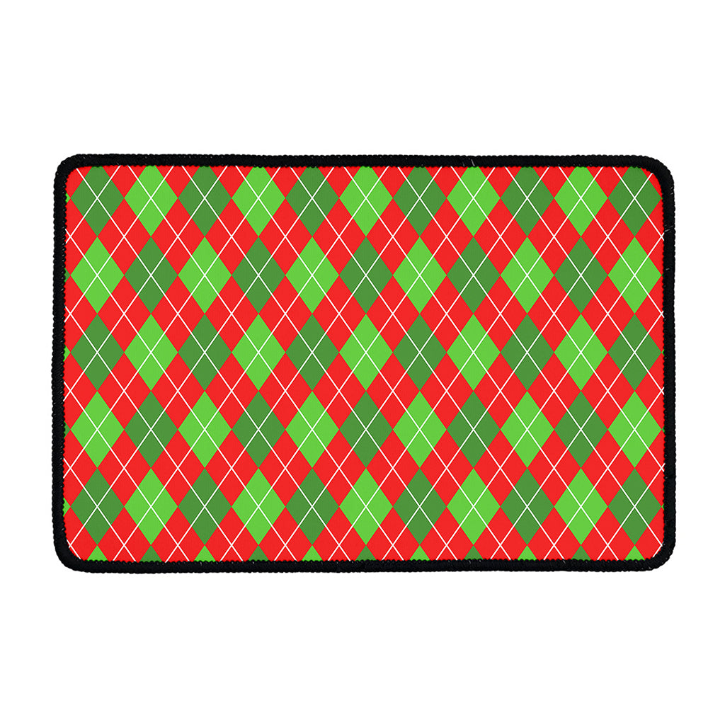 Red And Green Argyle Pattern Print Kitchen Mat