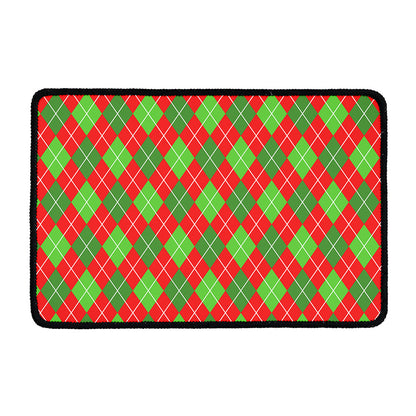 Red And Green Argyle Pattern Print Kitchen Mat