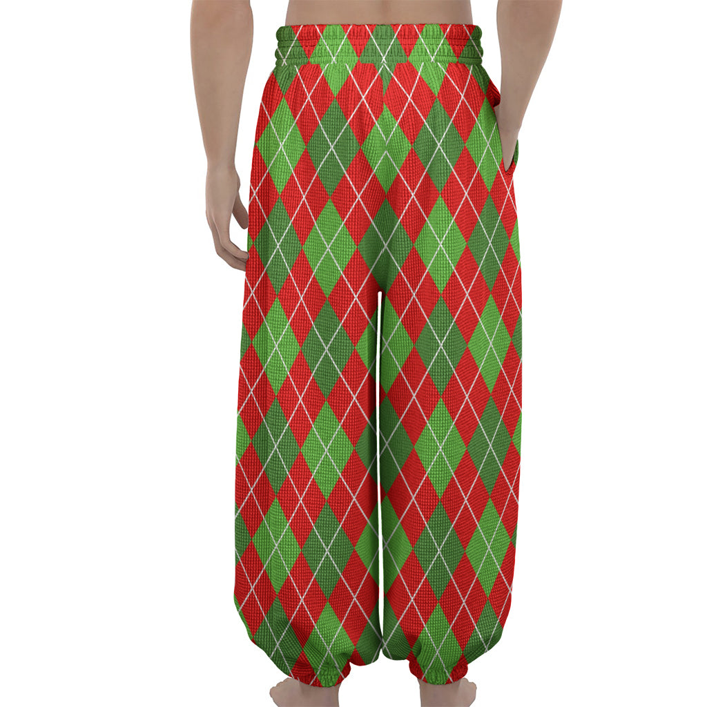 Red And Green Argyle Pattern Print Lantern Pants