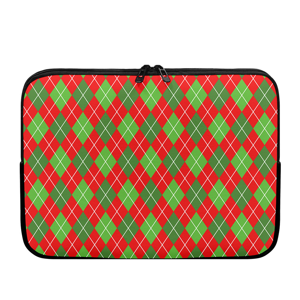 Red And Green Argyle Pattern Print Laptop Sleeve