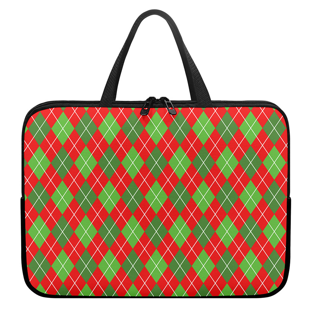 Red And Green Argyle Pattern Print Laptop Sleeve With Handle