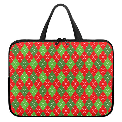 Red And Green Argyle Pattern Print Laptop Sleeve With Handle