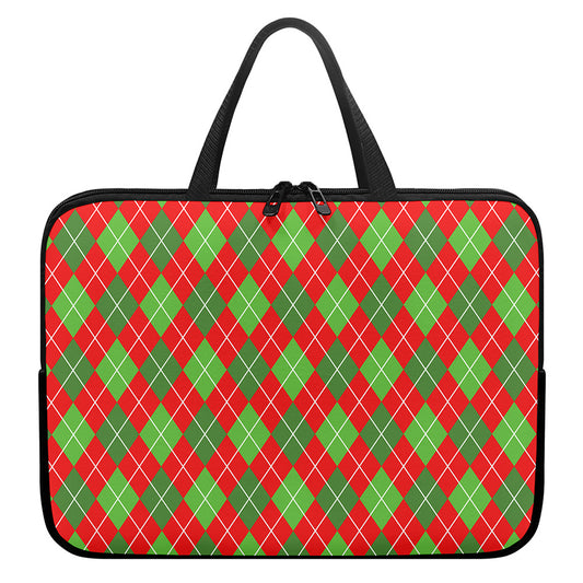 Red And Green Argyle Pattern Print Laptop Sleeve With Handle