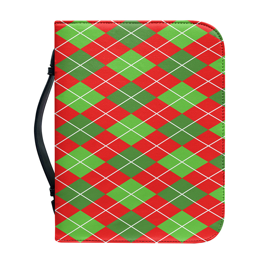 Red And Green Argyle Pattern Print Leather Bible Cover