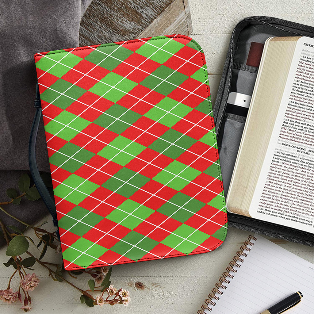 Red And Green Argyle Pattern Print Leather Bible Cover