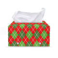 Red And Green Argyle Pattern Print Leather Tissue Box Cover