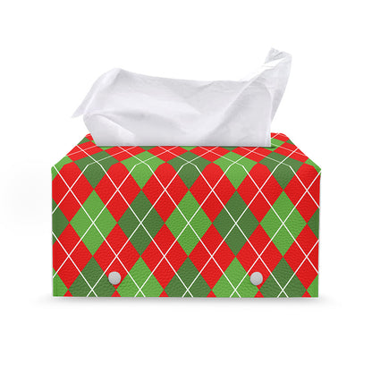 Red And Green Argyle Pattern Print Leather Tissue Box Cover