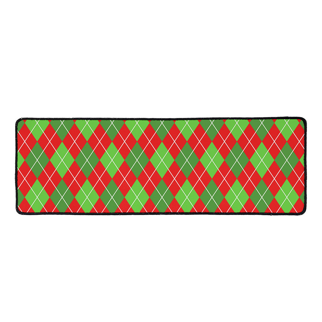 Red And Green Argyle Pattern Print Long Kitchen Mat