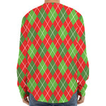 Red And Green Argyle Pattern Print Long Sleeve Baseball Jersey