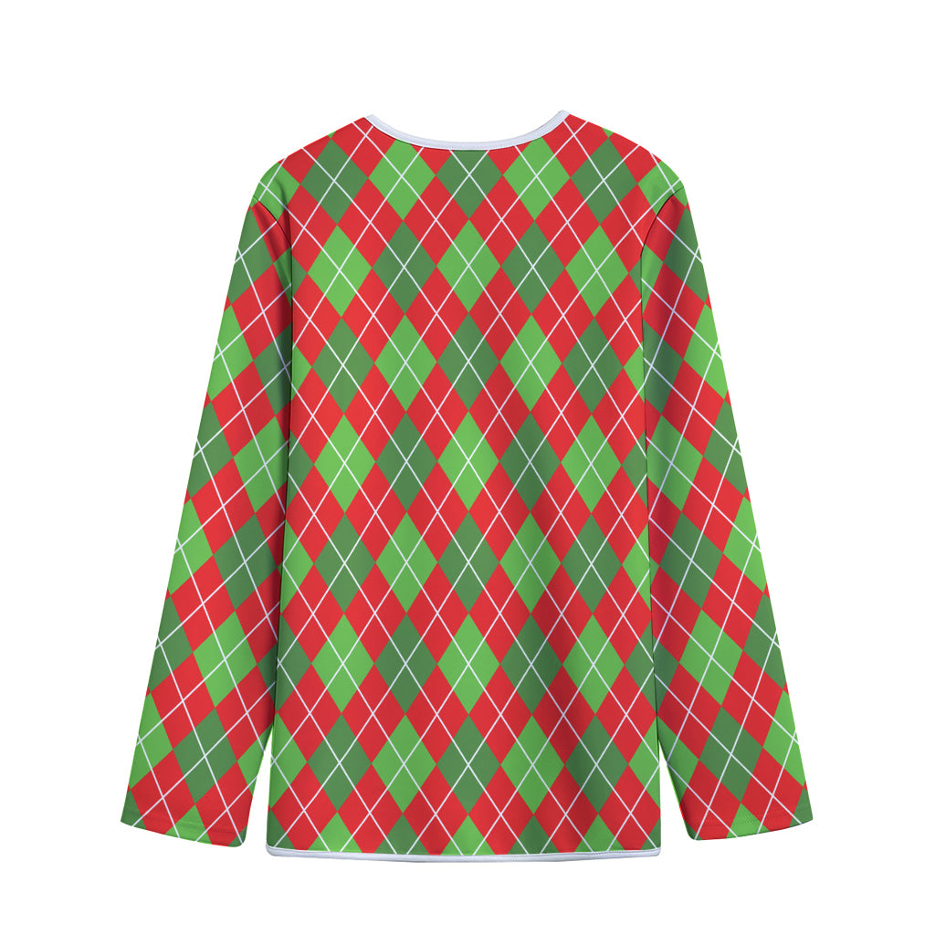 Red And Green Argyle Pattern Print Long Sleeve Short Coat