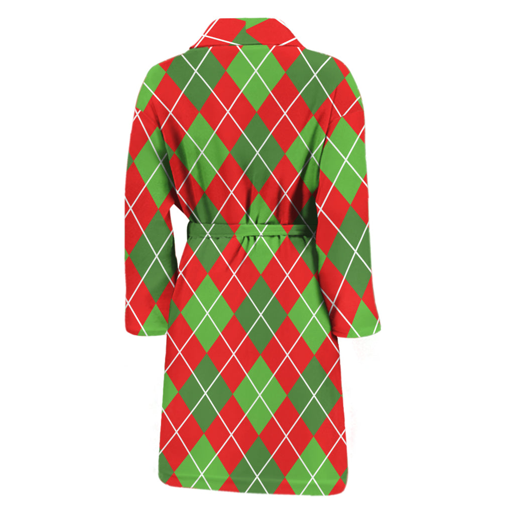Red And Green Argyle Pattern Print Men's Bathrobe