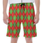 Red And Green Argyle Pattern Print Men's Beach Shorts