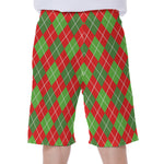 Red And Green Argyle Pattern Print Men's Beach Shorts