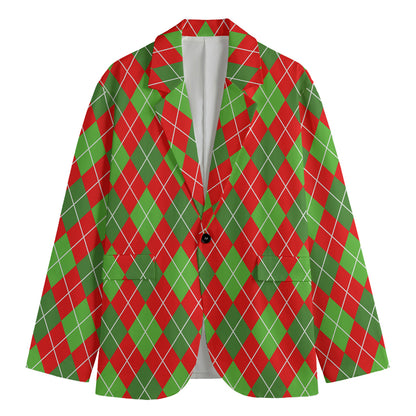 Red And Green Argyle Pattern Print Men's Blazer