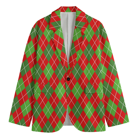 Red And Green Argyle Pattern Print Men's Blazer