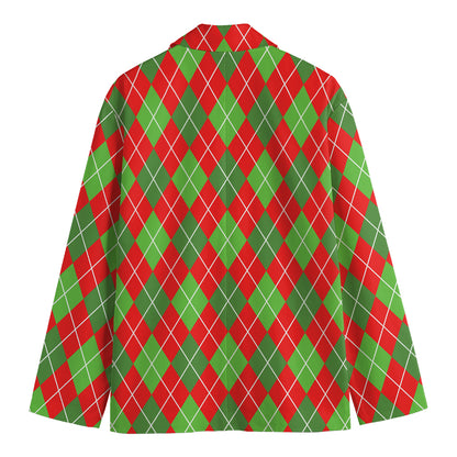 Red And Green Argyle Pattern Print Men's Blazer