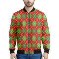 Red And Green Argyle Pattern Print Men's Bomber Jacket
