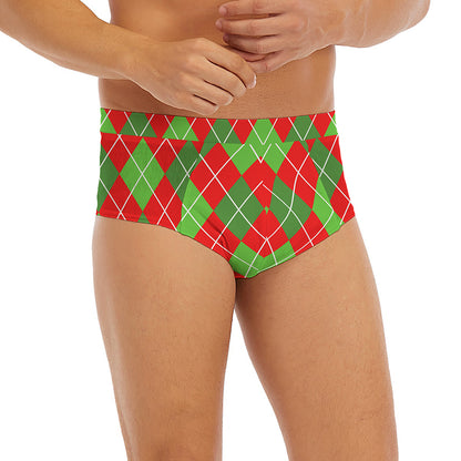 Red And Green Argyle Pattern Print Men's Briefs