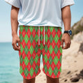 Red And Green Argyle Pattern Print Men's Cargo Shorts