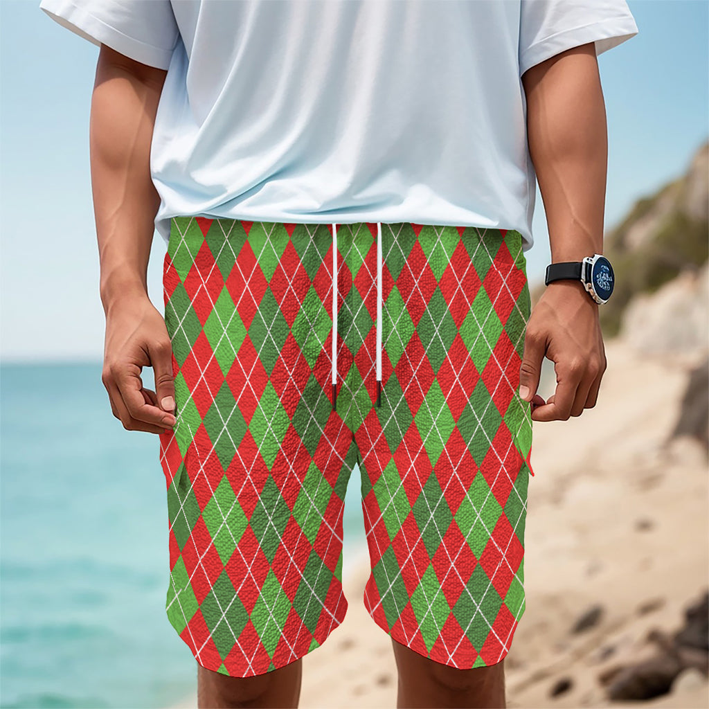 Red And Green Argyle Pattern Print Men's Cargo Shorts