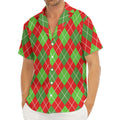 Red And Green Argyle Pattern Print Men's Deep V-Neck Shirt