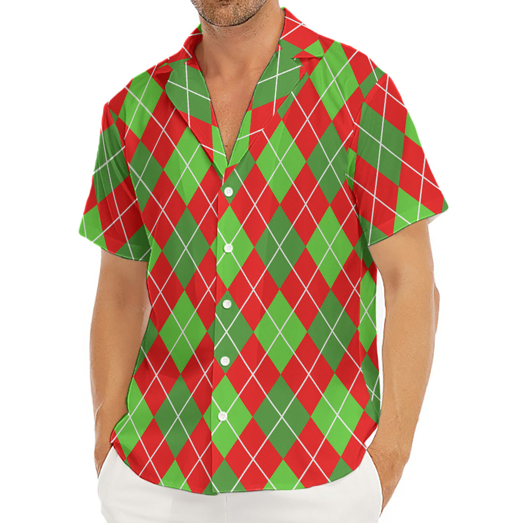 Red And Green Argyle Pattern Print Men's Deep V-Neck Shirt