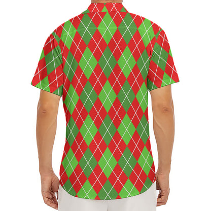 Red And Green Argyle Pattern Print Men's Deep V-Neck Shirt