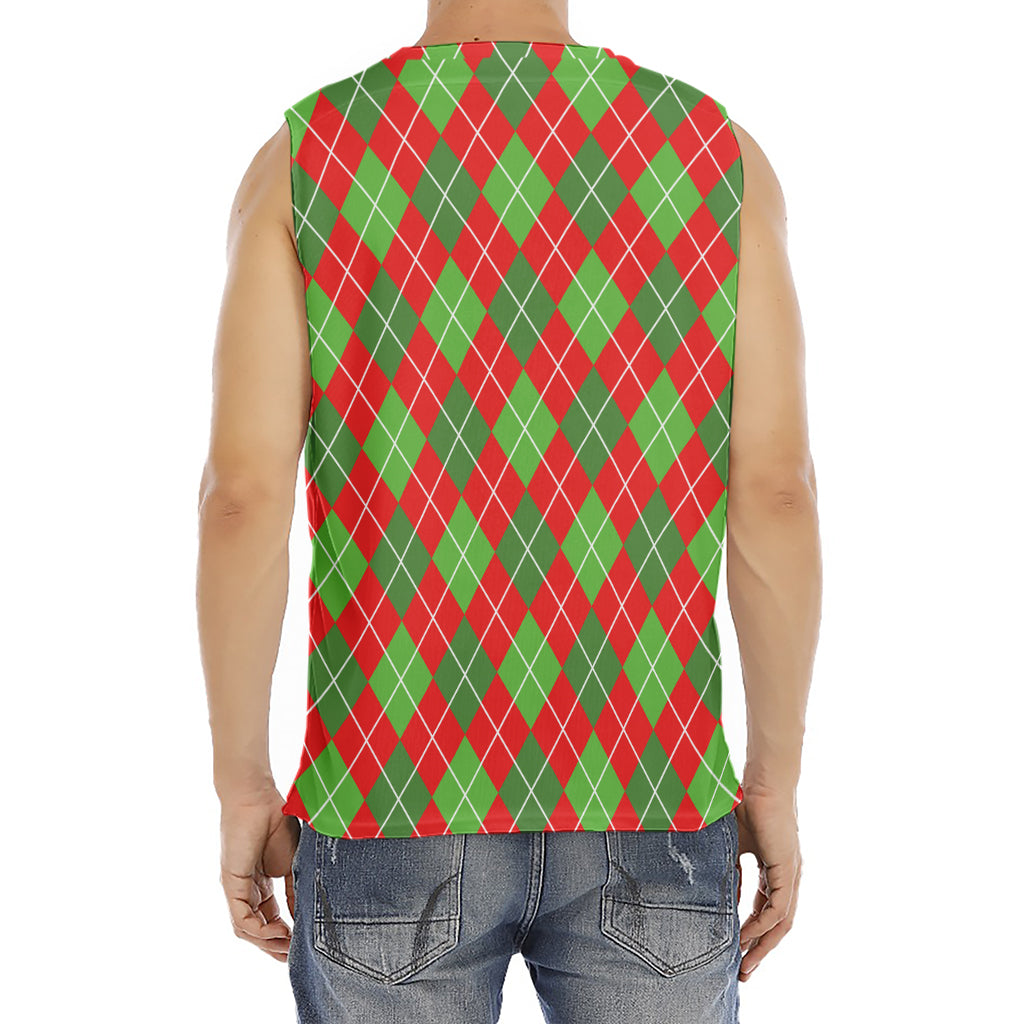 Red And Green Argyle Pattern Print Men's Fitness Tank Top