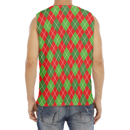 Red And Green Argyle Pattern Print Men's Fitness Tank Top