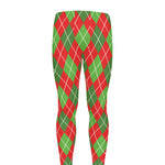 Red And Green Argyle Pattern Print Men's leggings