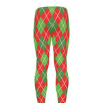 Red And Green Argyle Pattern Print Men's leggings