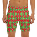 Red And Green Argyle Pattern Print Men's Long Boxer Briefs
