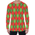 Red And Green Argyle Pattern Print Men's Long Sleeve T-Shirt