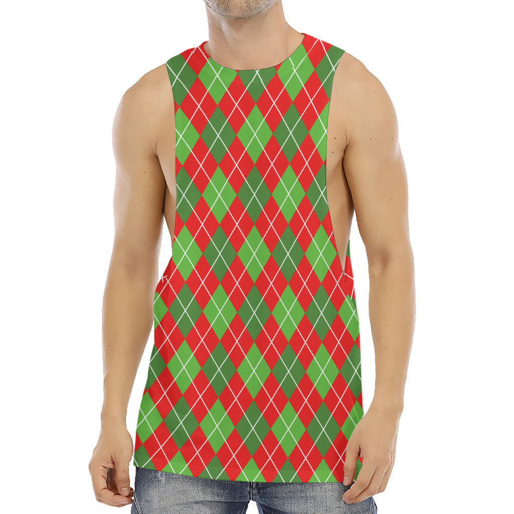 Red And Green Argyle Pattern Print Men's Muscle Tank Top