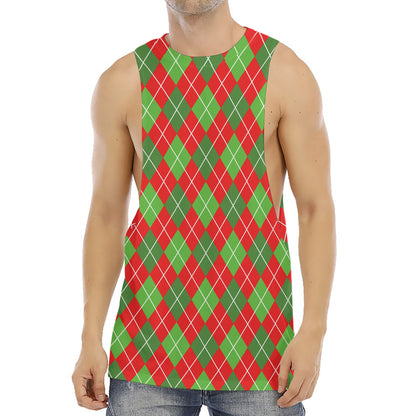 Red And Green Argyle Pattern Print Men's Muscle Tank Top