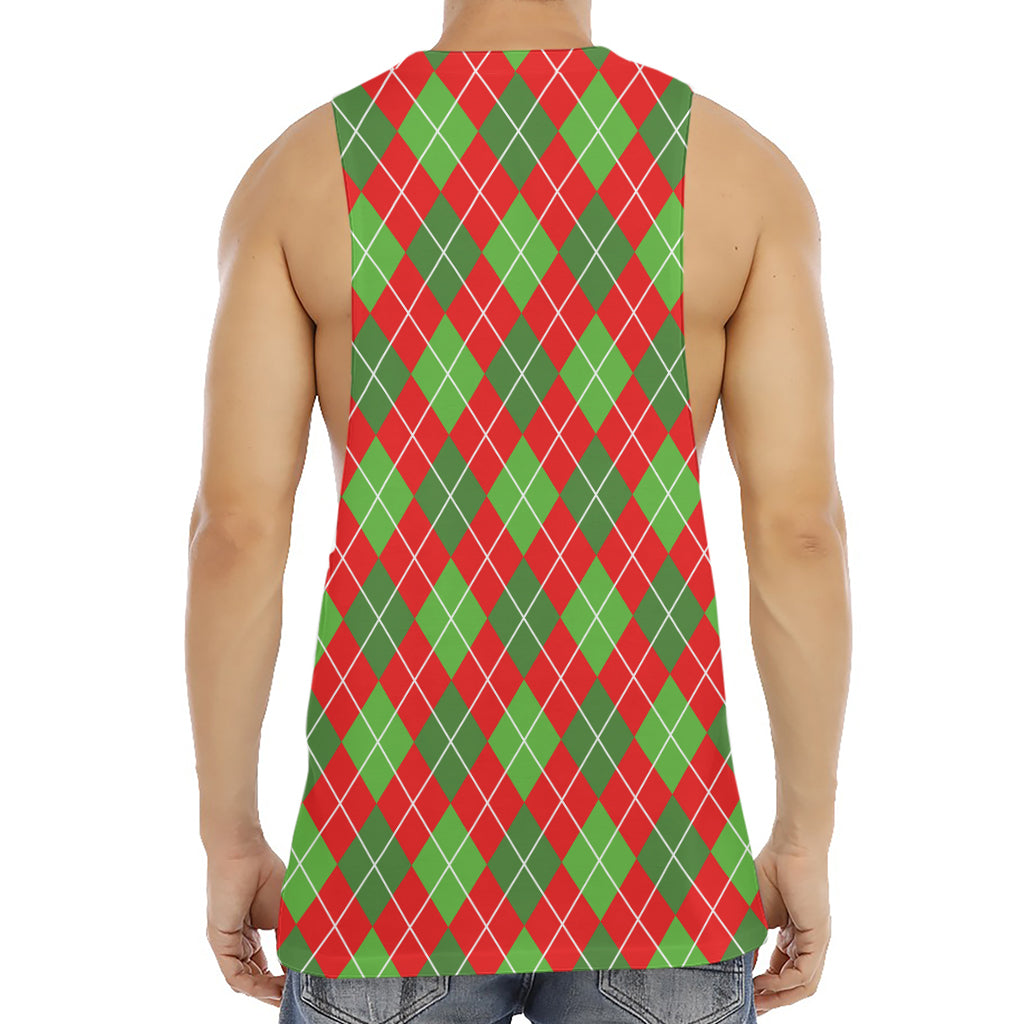 Red And Green Argyle Pattern Print Men's Muscle Tank Top