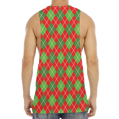 Red And Green Argyle Pattern Print Men's Muscle Tank Top