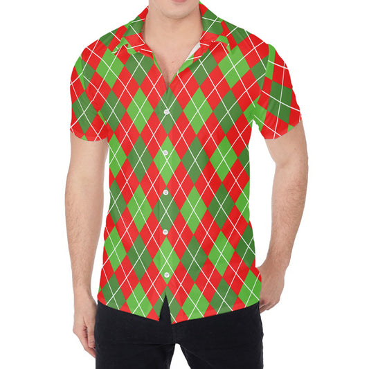 Red And Green Argyle Pattern Print Men's Shirt