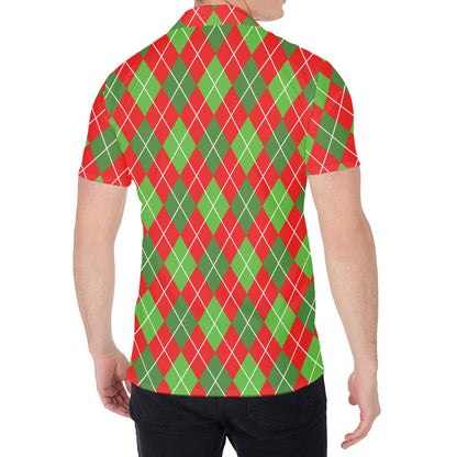 Red And Green Argyle Pattern Print Men's Shirt