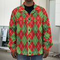 Red And Green Argyle Pattern Print Men's Shirt Jacket