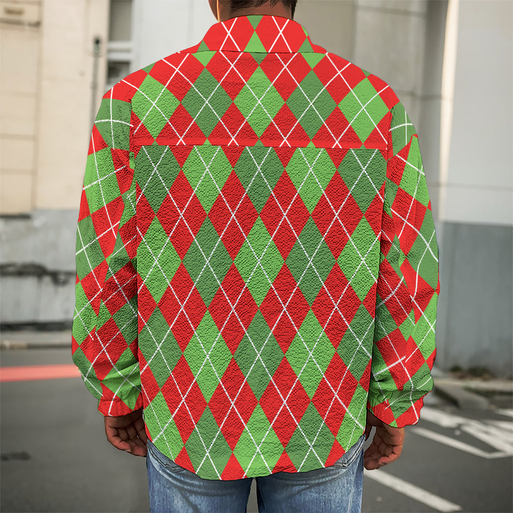 Red And Green Argyle Pattern Print Men's Shirt Jacket