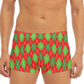 Red And Green Argyle Pattern Print Men's Short Boxer Briefs