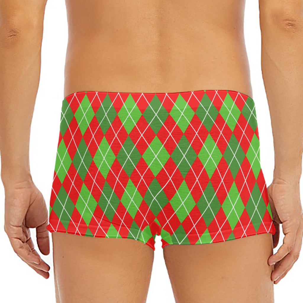 Red And Green Argyle Pattern Print Men's Short Boxer Briefs