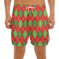 Red And Green Argyle Pattern Print Men's Split Running Shorts