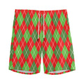Red And Green Argyle Pattern Print Men's Athletic Shorts