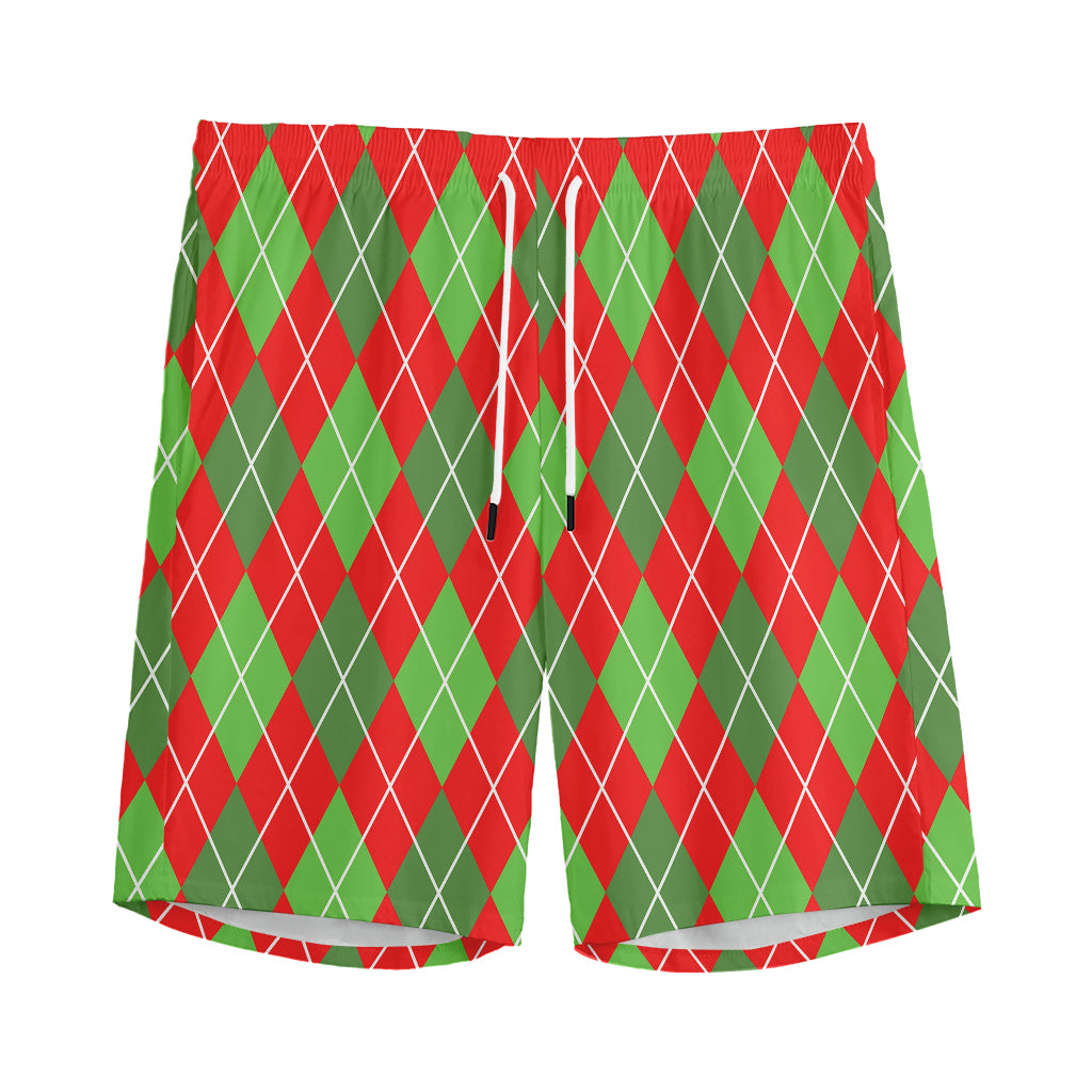 Red And Green Argyle Pattern Print Men's Sports Shorts