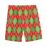 Red And Green Argyle Pattern Print Men's Sports Shorts