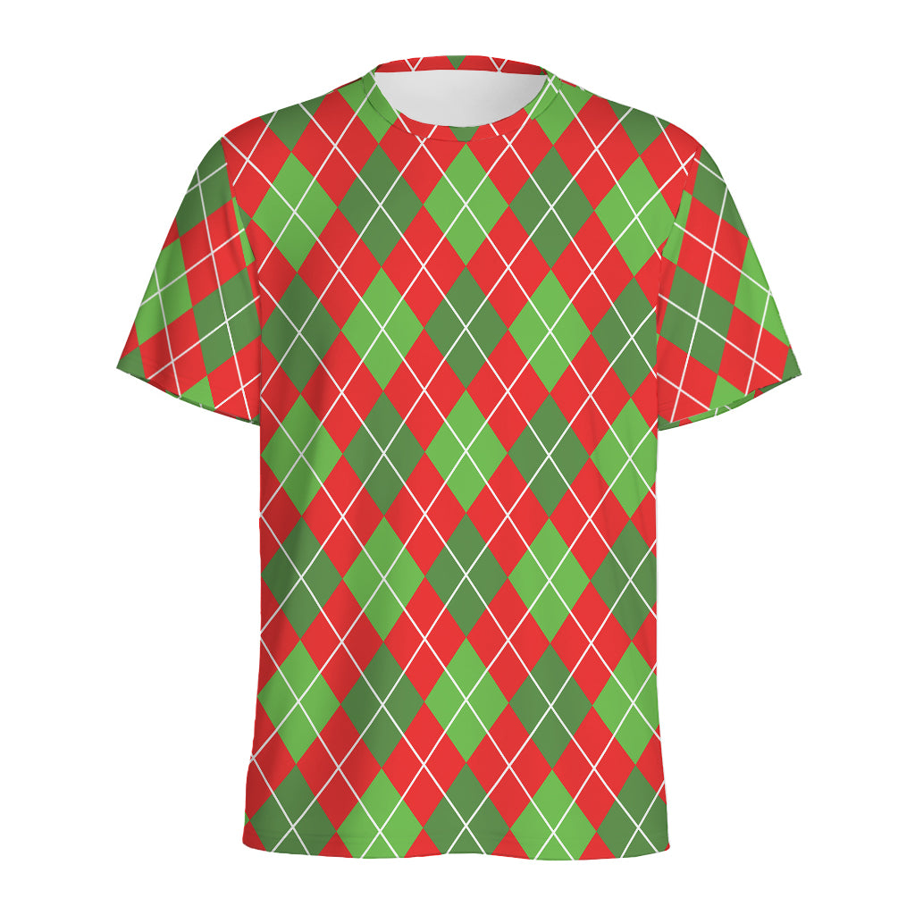 Red And Green Argyle Pattern Print Men's Sports T-Shirt
