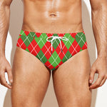 Red And Green Argyle Pattern Print Men's Swim Briefs